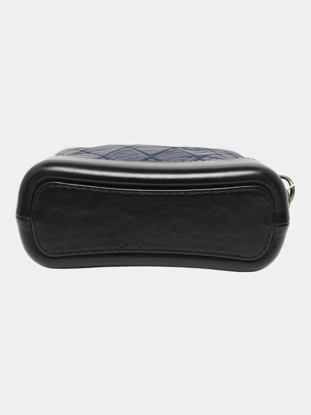 CHANEL Quilted Navy Leather Shoulder Bag with Black Trim and Gold CC Charm